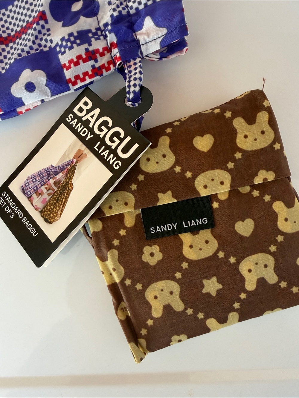 BAGGU Sandy Liang Brown Tote with Yellow Animal Motif